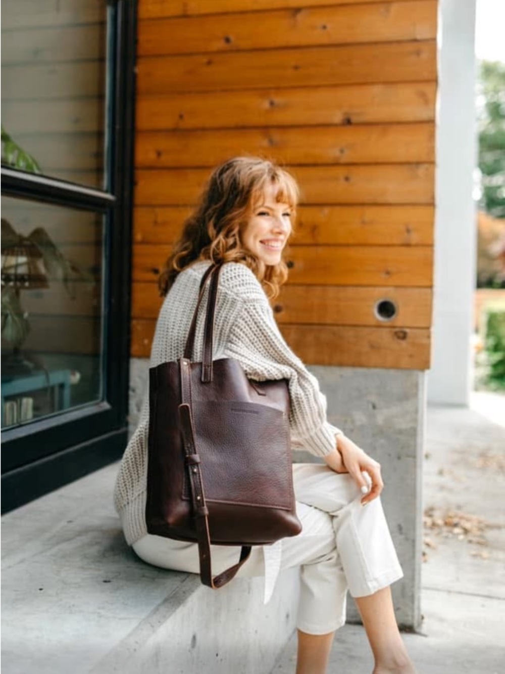 Portland Leather Coldbrew Brown Crossbody Tote Bag with Adjustable Strap - Picture 2 of 10